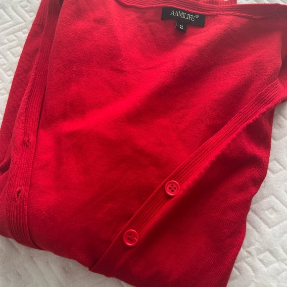 AAmilife Red Button Down Open Front Red Cardigan Size S(4) - Picture 8 of 9